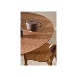Table ronde en bois noyer D105 + 4 chaises noyer - LETA