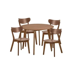 Table ronde en bois noyer D105 + 4 chaises noyer - LETA