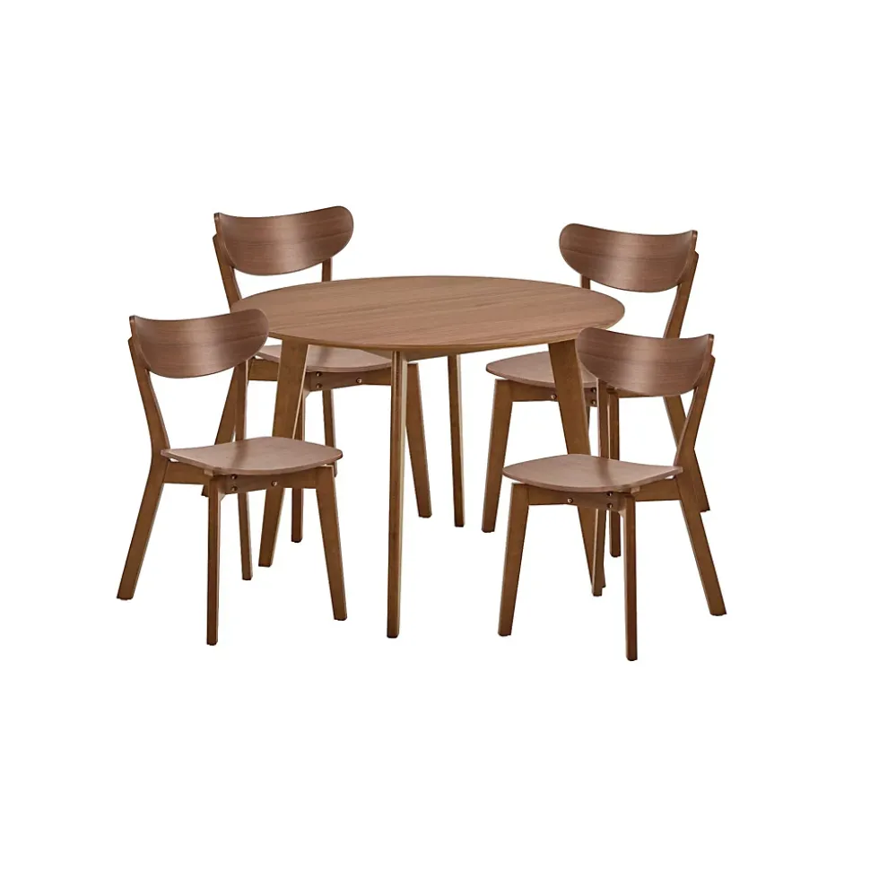 Table ronde en bois noyer D105 + 4 chaises noyer - LETA