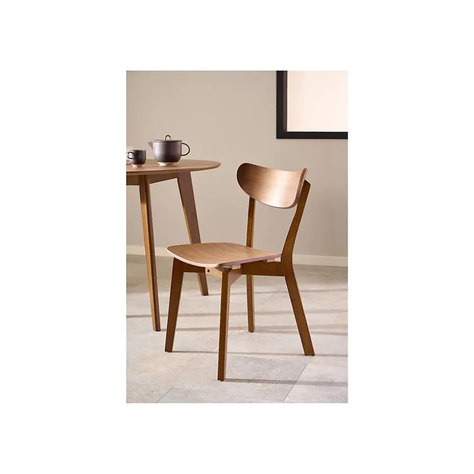 Table ronde en bois noyer D105 + 4 chaises noyer - LETA