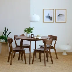 Table ronde en bois noyer D105 + 4 chaises noyer - LETA