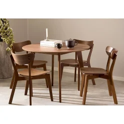 Table ronde en bois noyer D105 + 4 chaises noyer - LETA