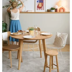 Table ronde en chêne D105 + 4 chaises chêne - LETA