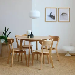 Table ronde en chêne D105 + 4 chaises chêne - LETA