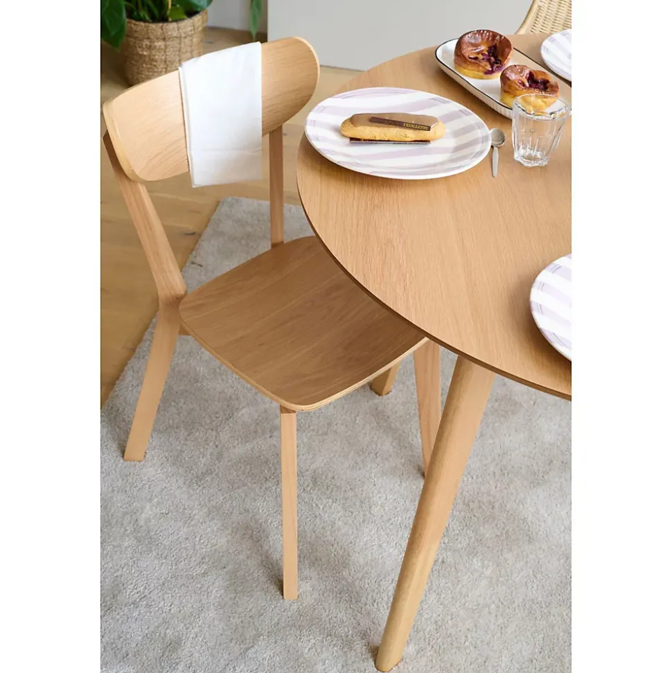 Table ronde en chêne D105 + 4 chaises chêne - LETA