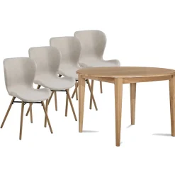 Table ronde extensible pieds fuseau D105 + 4 chaises tissu - VICTORIA