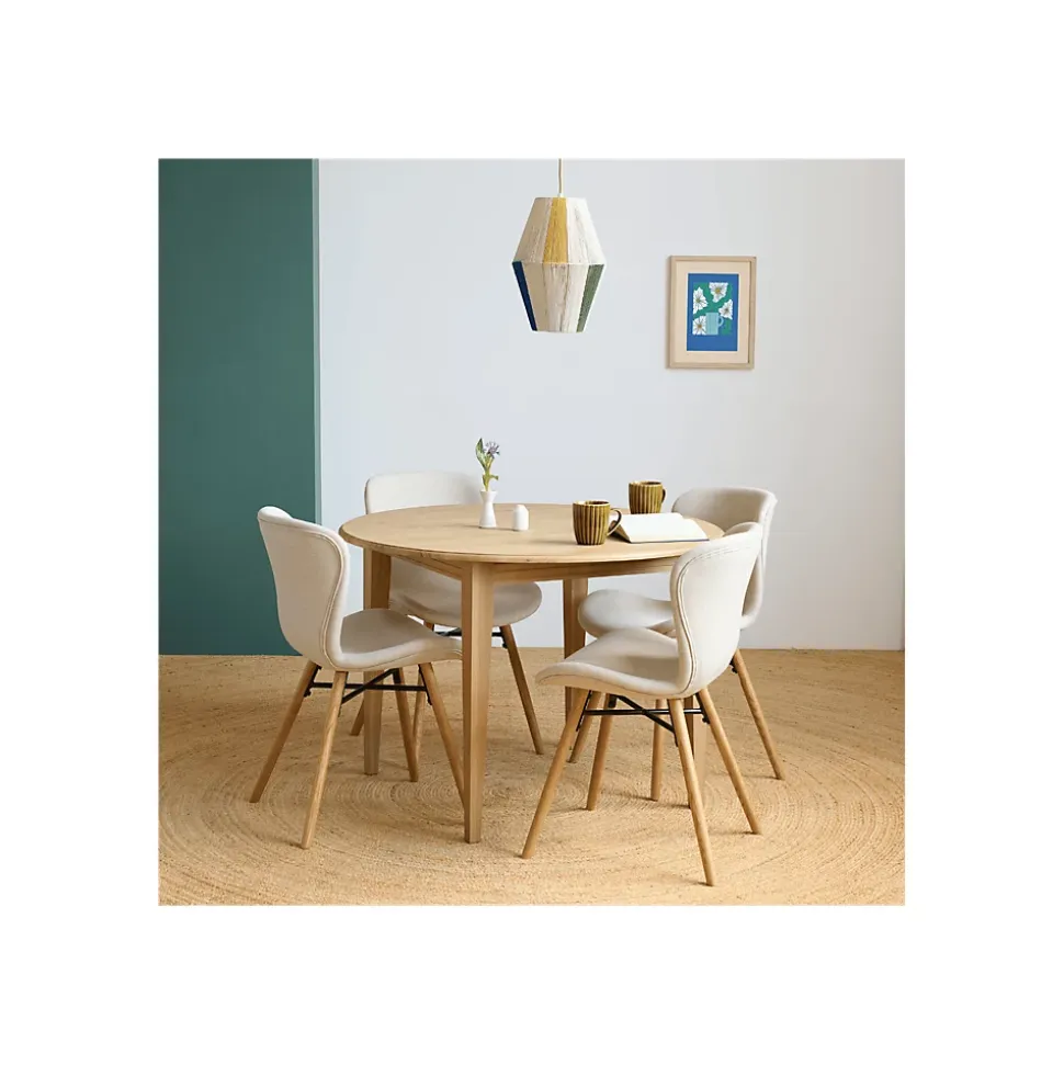 Table ronde extensible pieds fuseau D105 + 4 chaises tissu - VICTORIA