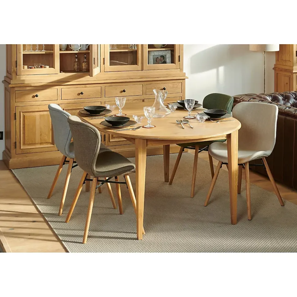 Table ronde extensible pieds tournés D115 + 4 chaises tissu - VICTORIA