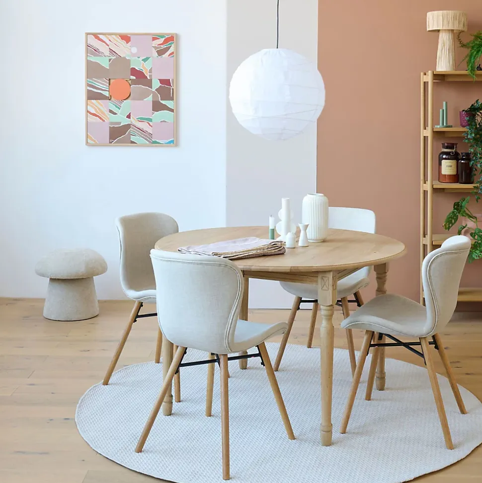 Table ronde extensible pieds tournés D115 + 4 chaises tissu - VICTORIA
