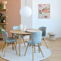 Table ronde extensible pieds tournés D105 + 4 chaises tissu - VICTORIA