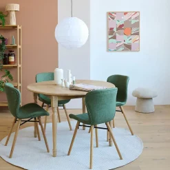 Table ronde extensible pieds tournés D105 + 4 chaises tissu - VICTORIA