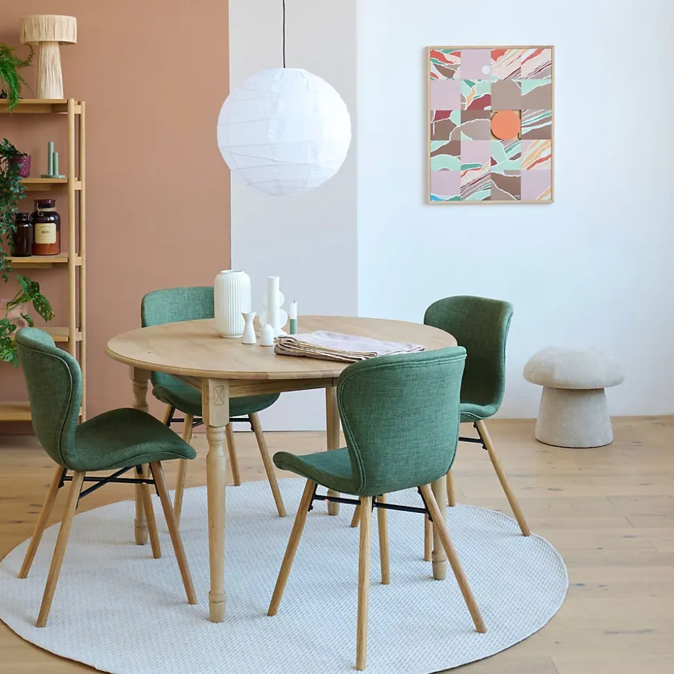 Table ronde extensible pieds tournés D105 + 4 chaises tissu - VICTORIA
