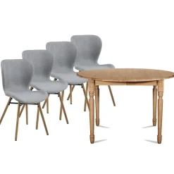 Table ronde extensible pieds tournés D115 + 4 chaises tissu - VICTORIA