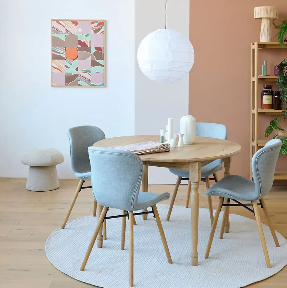 Table ronde extensible pieds tournés D115 + 4 chaises tissu - VICTORIA