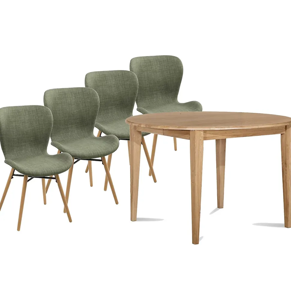 Table ronde extensible pieds fuseau D105 + 4 chaises tissu - VICTORIA