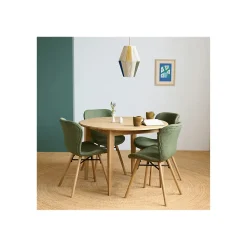 Table ronde extensible pieds fuseau D105 + 4 chaises tissu - VICTORIA