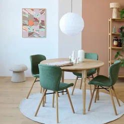 Table ronde extensible pieds tournés D115 + 4 chaises tissu - VICTORIA
