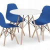 Table ronde Valora KOVA 80 blanche + 3 chaises OSAKA bleues