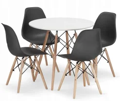 Table ronde Valora KOVA 80 blanche + 4 chaises OSAKA noires