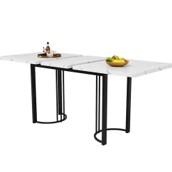 Table télescopique 140-179,5x80 cm avec structure en métal - Blanc et Noir