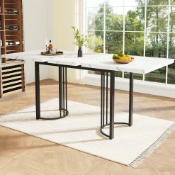 Table télescopique 140-179,5x80 cm avec structure en métal - Blanc et Noir