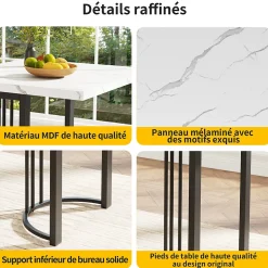 Table télescopique 140-179,5x80 cm avec structure en métal - Blanc et Noir