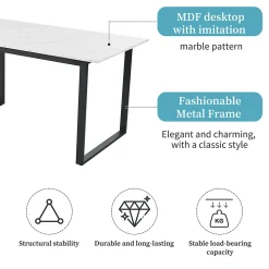 Table télescopique 140-180x80 cm avec plateau MDF et pieds en métal - Effet marbre blanc