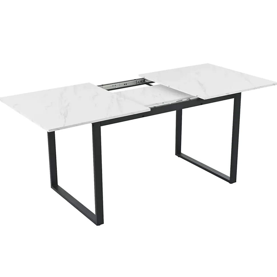 Table télescopique 140-180x80 cm avec plateau MDF et pieds en métal - Effet marbre blanc