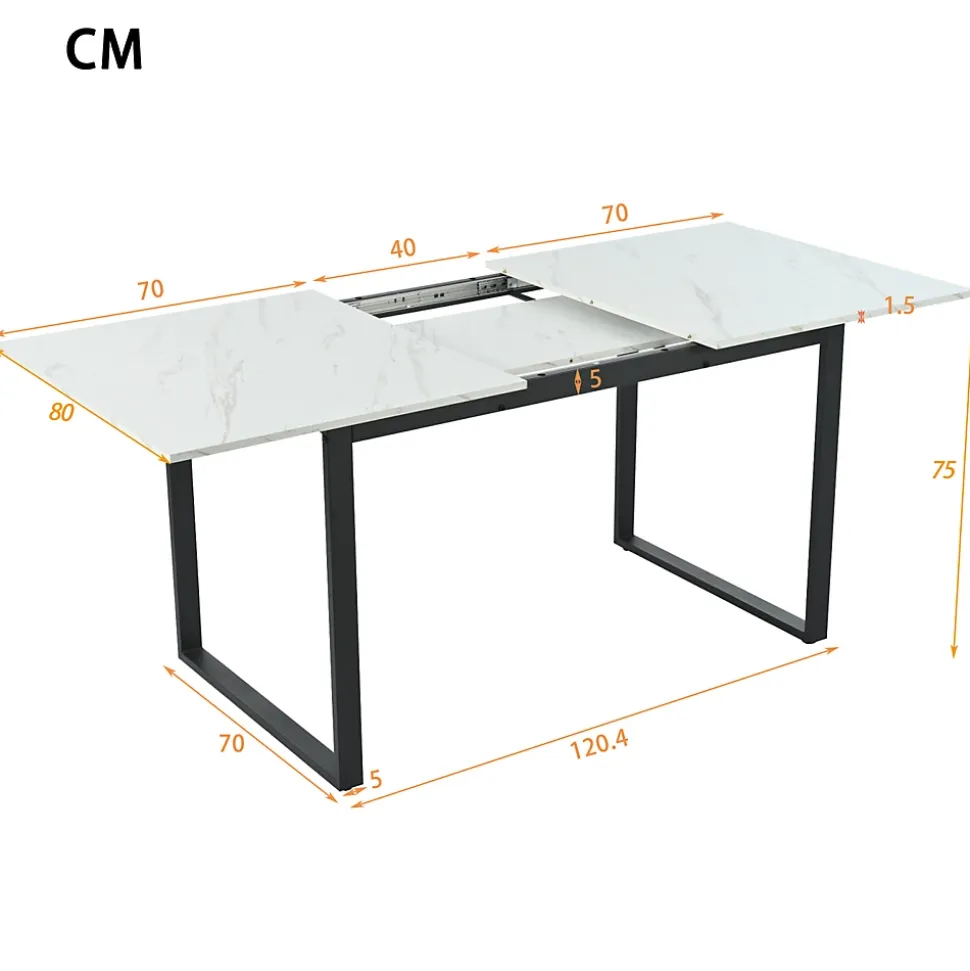 Table télescopique 140-180x80 cm avec plateau MDF et pieds en métal - Effet marbre blanc