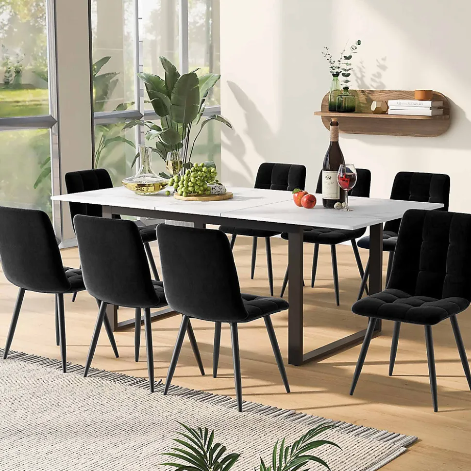 Table télescopique 140-180x80 cm avec plateau MDF et pieds en métal - Effet marbre blanc
