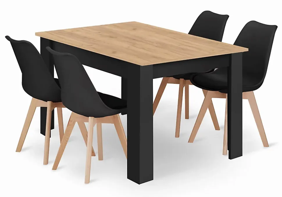 Table VALORA Artisan avec ensemble de 4 chaises RIXK, pieds noirs - NP