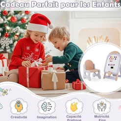 Tableau Enfants Pliant avec Tabouret Enfant, Chevalet Enfants à Hauteur Ajustable Tableau Blanc Effaçable, pour 1+ Ans (Violet)