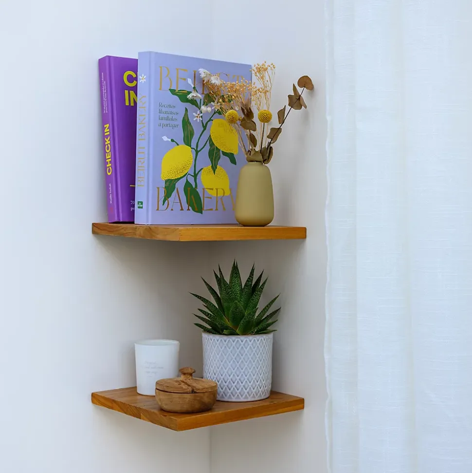 Tablette Bois Teck Huilé Carré - Etagère Murale - 18x235x235mm - Etagère de Bureau, Cuisine, Salle de bain, Salon