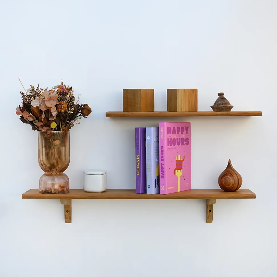Tablette Bois Teck Huilé Rectangle - Etagère Murale - 18x180x900mm - Etagère de Bureau, Cuisine, Salle de bain, Salon
