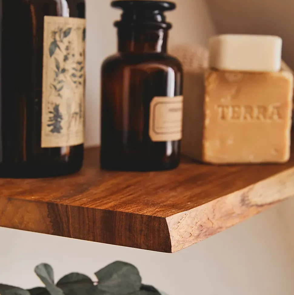 Tablette Bois Teck Massif Huilé Rectangle - Bord Naturel Irrégulier - 18x120x900mm - Etagère Murale de Bureau, Cuisine