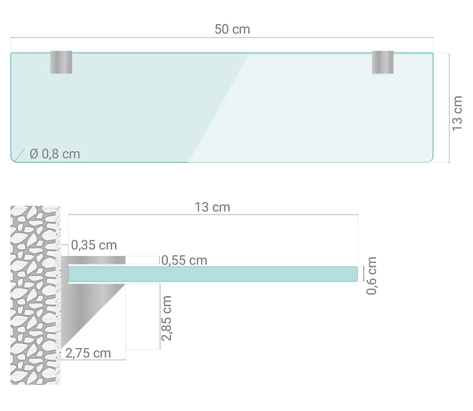 Tablette en Verre Tulup 50x13 cm Minimaliste Design Pour Miroir