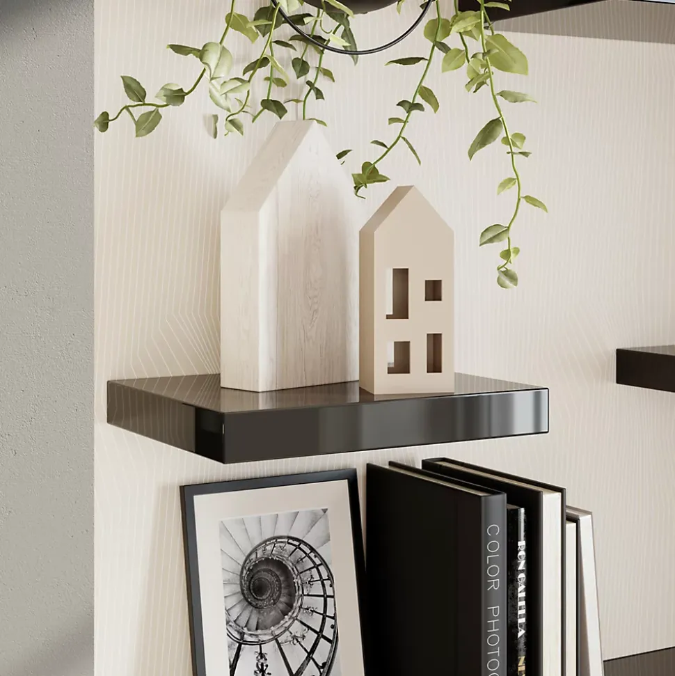 Tablette murale avec fixation invisible GoodHome Cusko noir brillant 30 cm