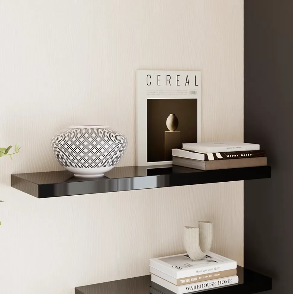Tablette murale avec fixation invisible GoodHome Cusko noir brillant 80 cm