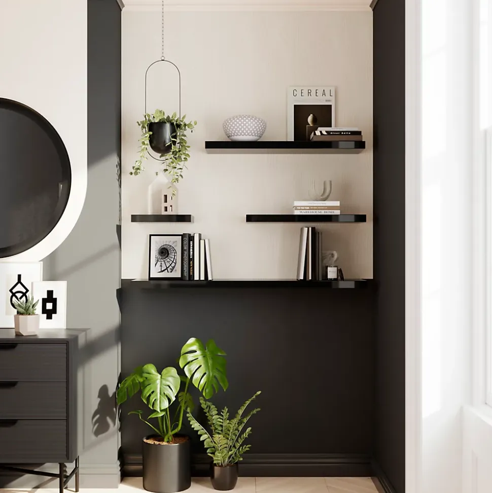 Tablette murale avec fixation invisible GoodHome Cusko noir brillant 80 cm