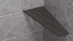 Tablette murale de douche SHELF- E- S3 - CURVE - aluminium structuré Blanc mat - 62 x 295 x 154 mm