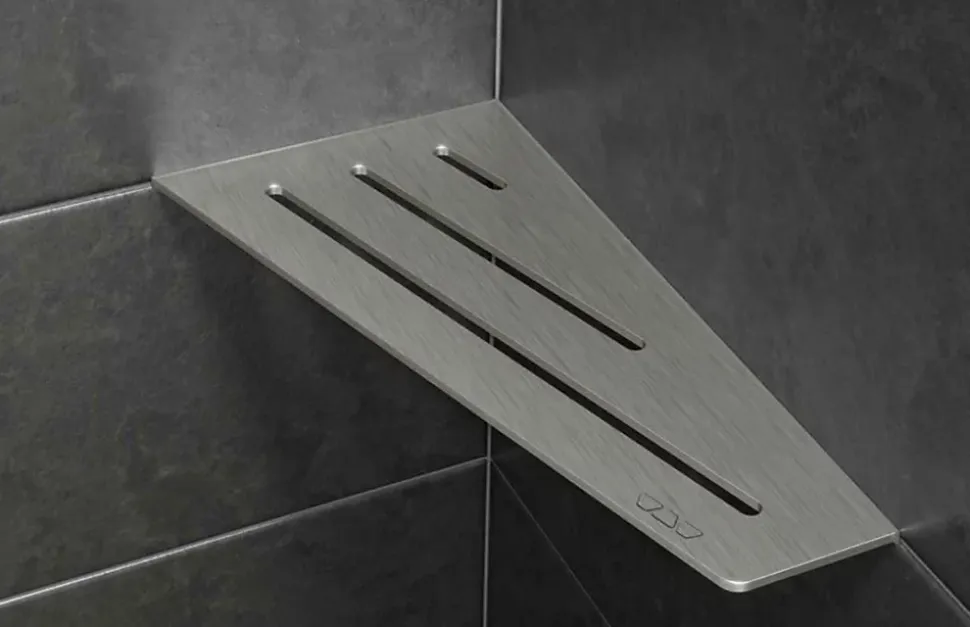 Tablette murale de douche SHELF- E- S3 - CURVE - aluminium structuré Noir mat - 62 x 295 x 154 mm