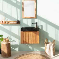 Tablette étagère Camélia salle de bain en teck massif 70cm