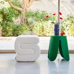 Tabouret / pouf design revêtement bouclette crème 1 place L 43 x P 47 x H 44cm - Sasha