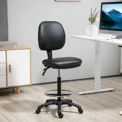Tabouret à roulettes réglable en hauteur 69-91 cm avec dossier inclinable et repose-pieds réglable