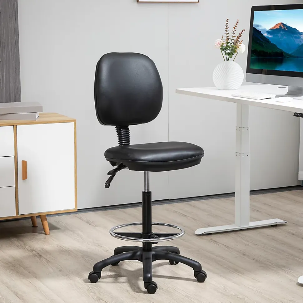 Tabouret à roulettes réglable en hauteur 69-91 cm avec dossier inclinable et repose-pieds réglable