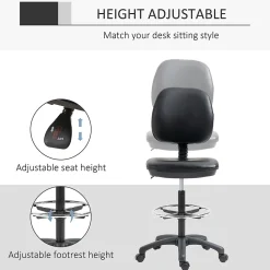Tabouret à roulettes réglable en hauteur 69-91 cm avec dossier inclinable et repose-pieds réglable