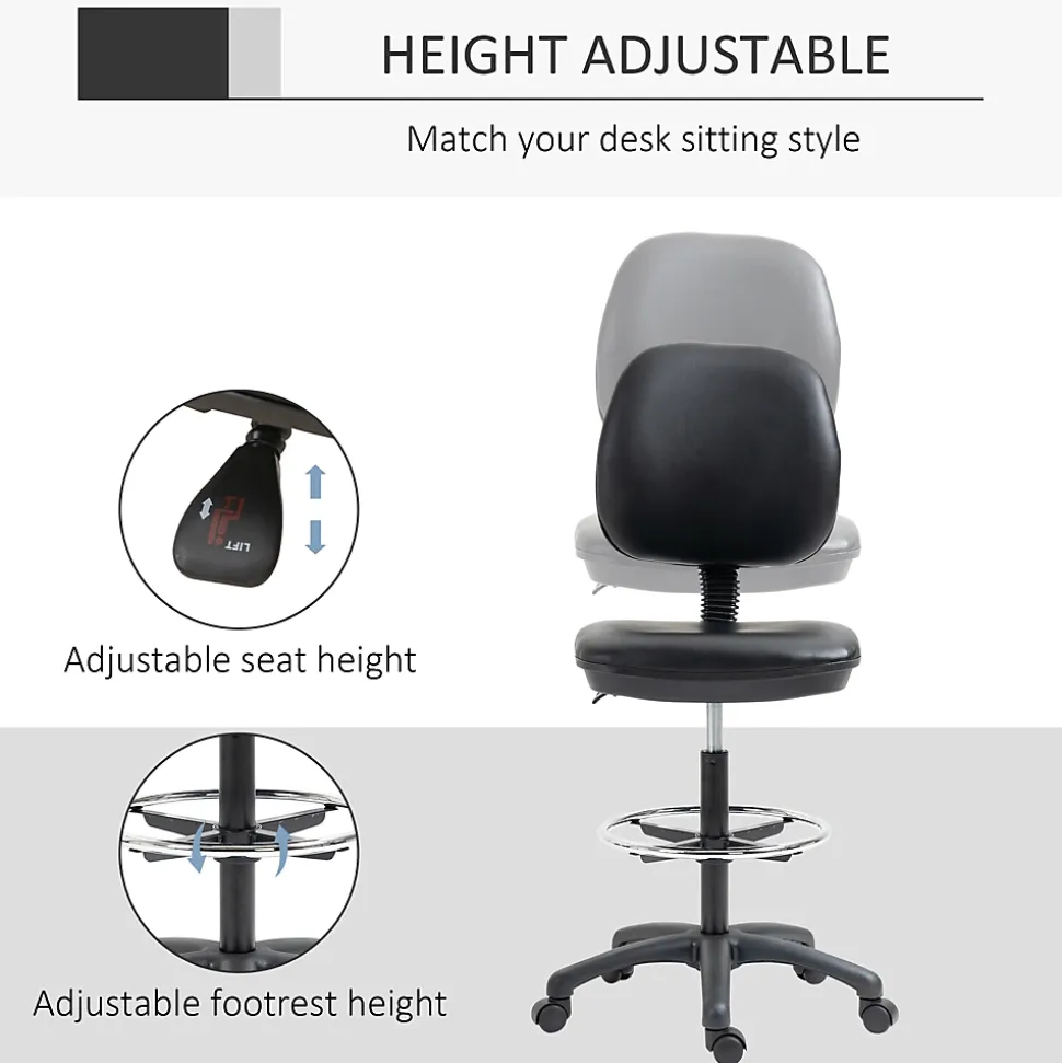 Tabouret à roulettes réglable en hauteur 69-91 cm avec dossier inclinable et repose-pieds réglable