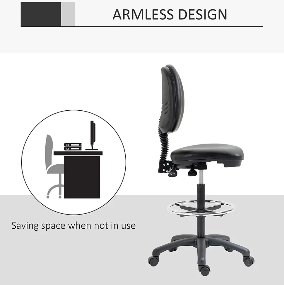 Tabouret à roulettes réglable en hauteur 69-91 cm avec dossier inclinable et repose-pieds réglable