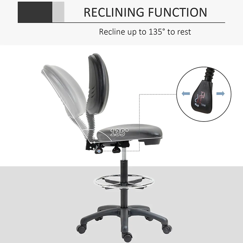 Tabouret à roulettes réglable en hauteur 69-91 cm avec dossier inclinable et repose-pieds réglable