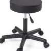 Tabouret à roulettes siège rond simili rembourré pivotant hauteur réglable ye (noir)